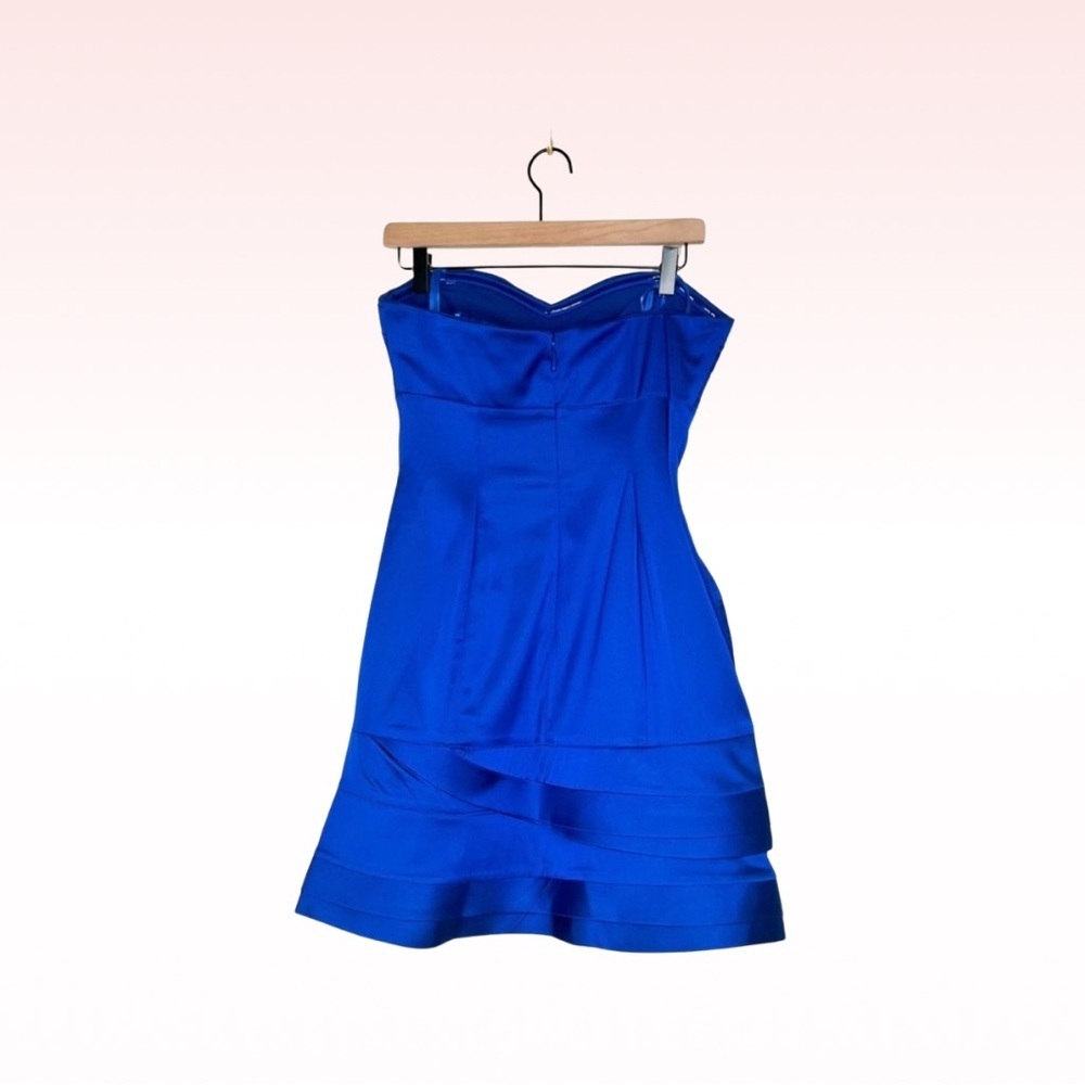 BCBGMAXAZRIA blue satin strapless ruffle dress (Sz 8) - Picture 2 of 6